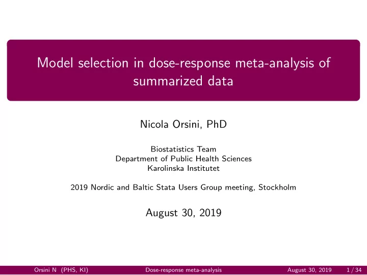model selection in dose response meta analysis of