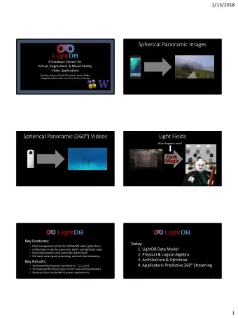 Spherical Panoramic Images  LightDB  A Database System for  Virtual, Augmented, &amp; Mixed Reality