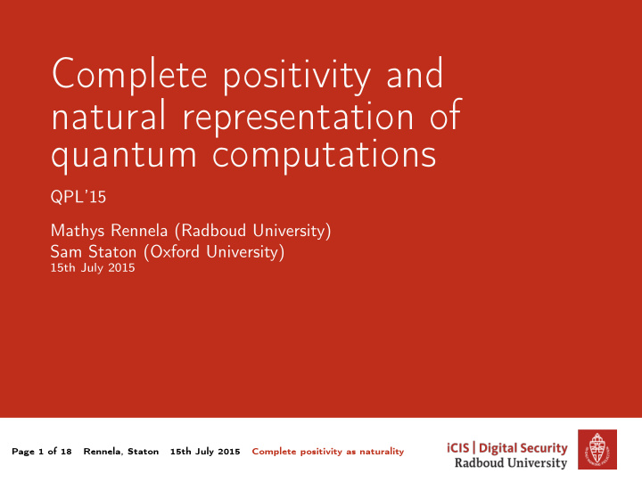 complete positivity and natural representation of quantum