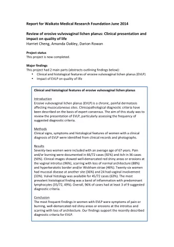 Report  for  Waikato  Medical  Research  Foundation  June  2014