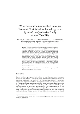 What Factors Determine the Use of an  Electronic Test Result Acknowledgement System? - A