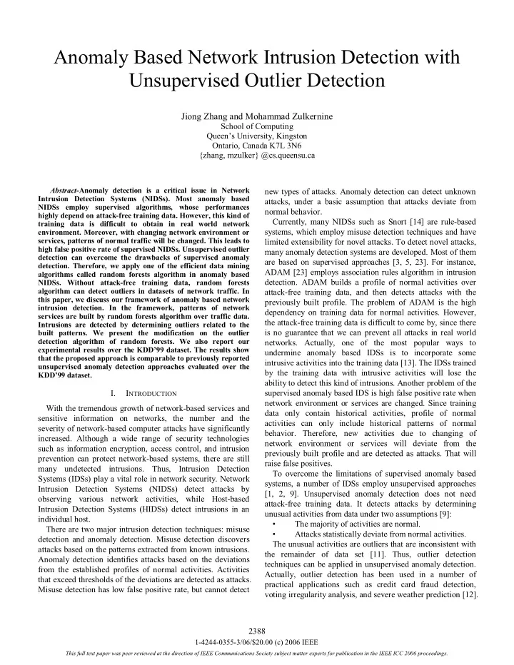 anomaly based network intrusion detection with