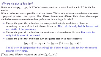Where to put a facility? Given locations p 1 , . . . , p m in R n of m houses, want to choose a