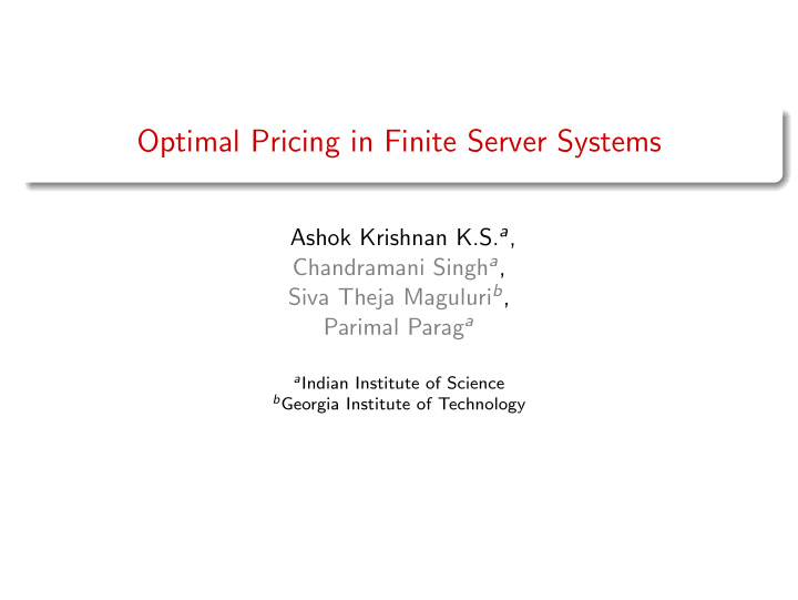 optimal pricing in finite server systems