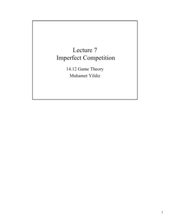 Imperfect Competition  14.12 Game Theory  Muhamet Yildiz  1  Road Map 1. Coumot (quantity)