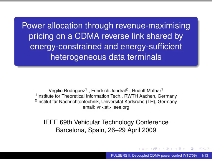 power allocation through revenue maximising pricing on a