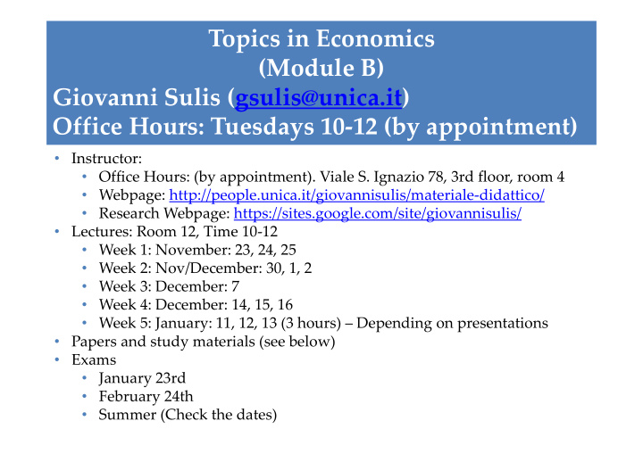 topics in economics module b giovanni sulis gsulis unica