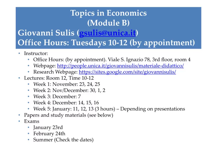 topics in economics module b giovanni sulis gsulis unica
