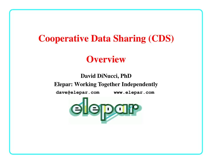 cooperative data sharing cds overview