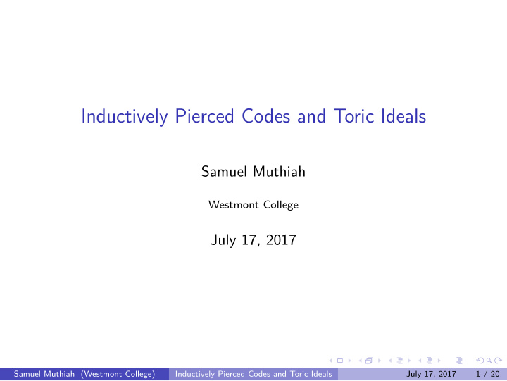 inductively pierced codes and toric ideals