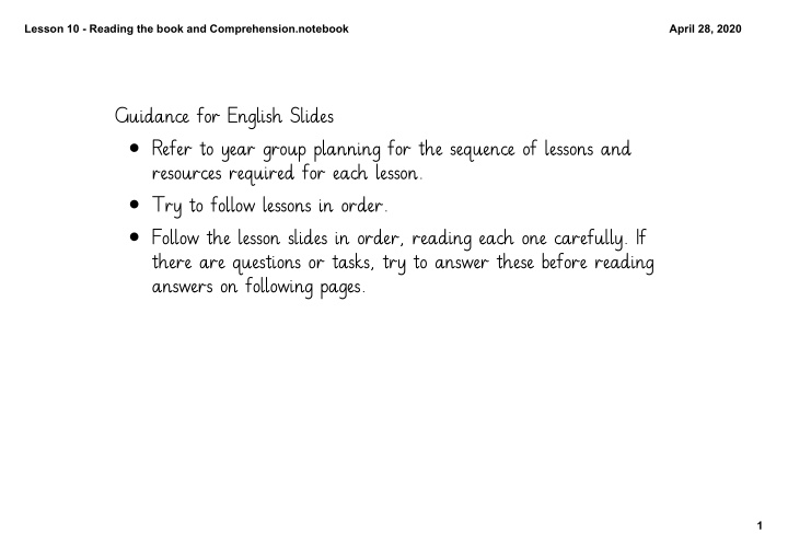 guidance for english slides refer to year group planning