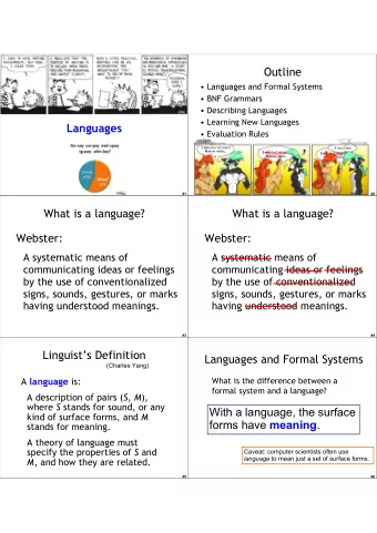 Outline   Languages and Formal Systems   BNF Grammars   Describing Languages   Learning