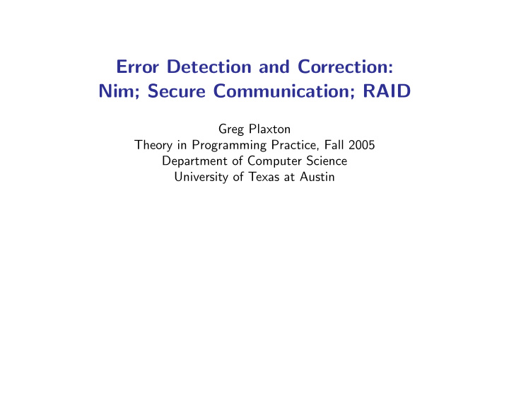 error detection and correction nim secure communication