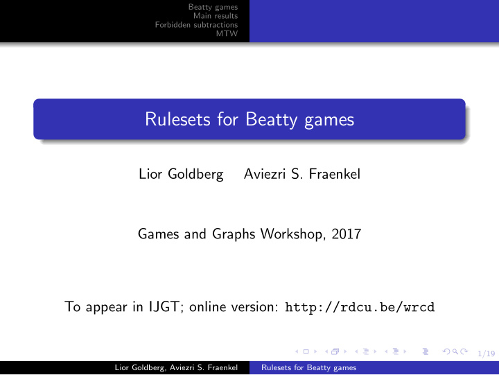 rulesets for beatty games