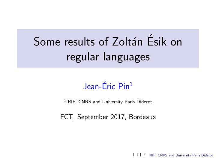 an some results of zolt esik on regular languages