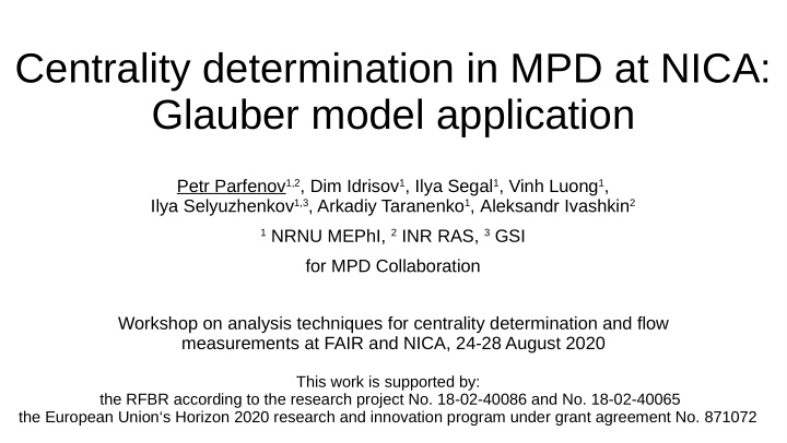 centrality determination in mpd at nica glauber model