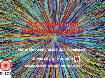 ALICE Experiment  Highlights and Status Rene Bellwied (ALICE-USA Coordinator)  University of