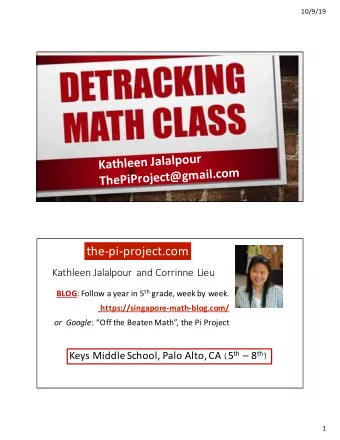 the-pi-project.com  Kathleen Jalalpour and Corrinne Lieu BLOG : Follow a year in 5 th grade, week