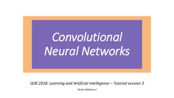 Convolutional  Neural Networks QSB 2018: Learning and Artificial intelligence  Tutorial session