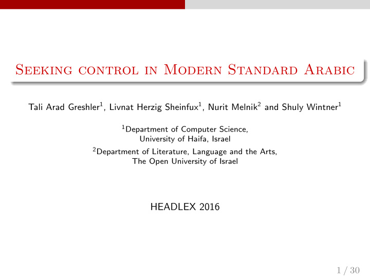 seeking control in modern standard arabic