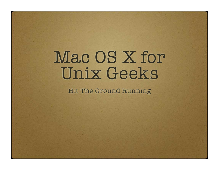 mac os x for unix geeks