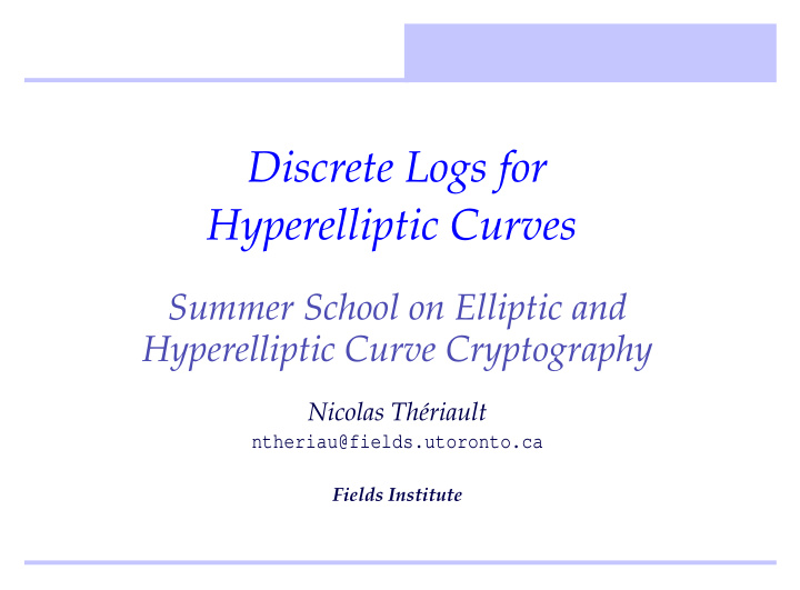 discrete logs for hyperelliptic curves