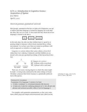 LCS 11 : Introduction to Cognitive Science.  Acquisition of Syntax  Jesse Harris April 8 , 2013