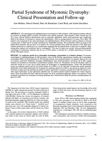 Partial Syndrome of Myotonic Dystrophy:  Clinical Presentation and Follow-up  Jean Mathieu, Marcel