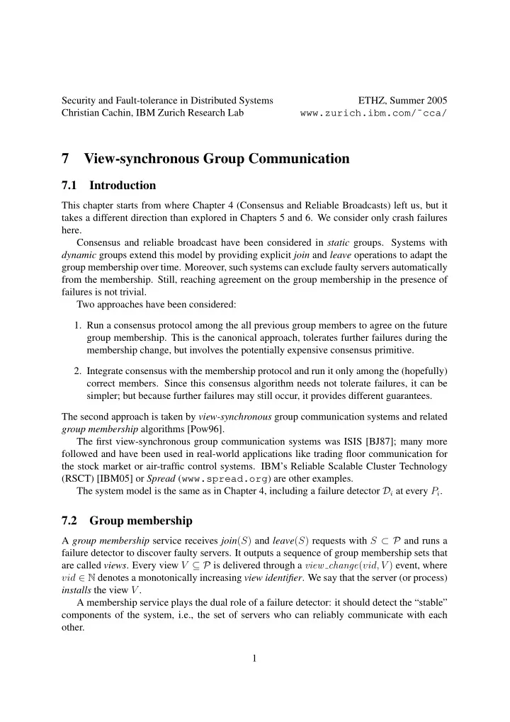 7 view synchronous group communication