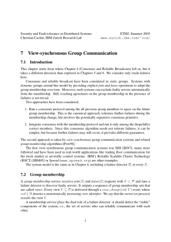 7  View-synchronous Group Communication  7.1  Introduction  This chapter starts from where Chapter