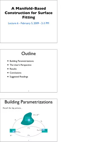 Outline  Building Parametrizations  The Users Perspective  Results  Conclusions