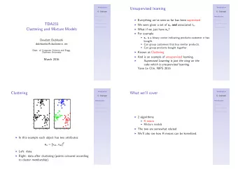 Unsupervised learning  D. Dubhashi  D. Dubhashi  Introduction  Introduction  Everything weve