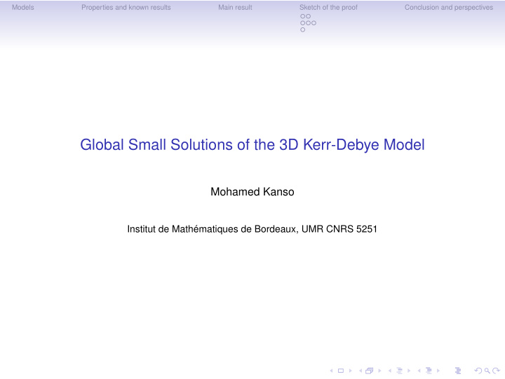 global small solutions of the 3d kerr debye model