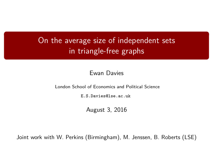 on the average size of independent sets in triangle free