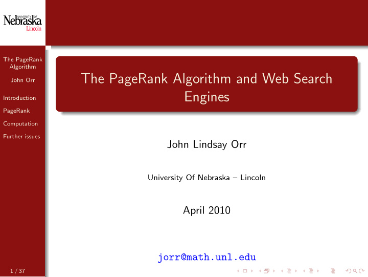 the pagerank algorithm and web search