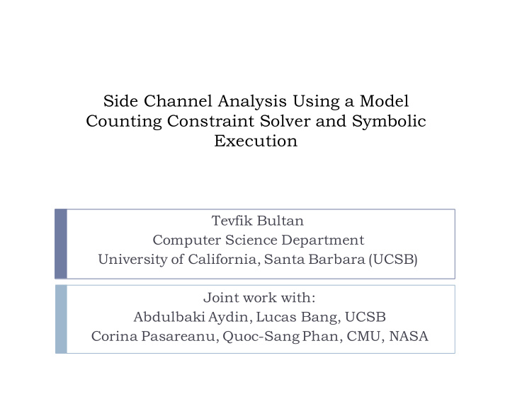 side channel analysis using a model counting constraint