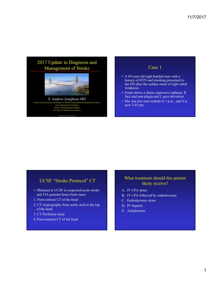 2017 update in diagnosis and case 1 management of stroke