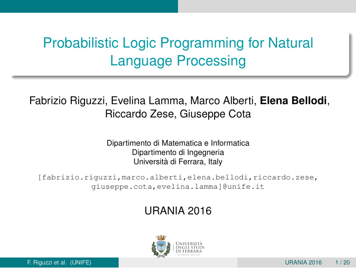 probabilistic logic programming for natural language