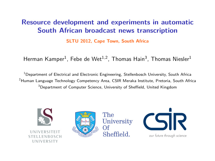 resource development and experiments in automatic south