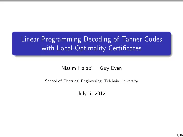 linear programming decoding of tanner codes with local