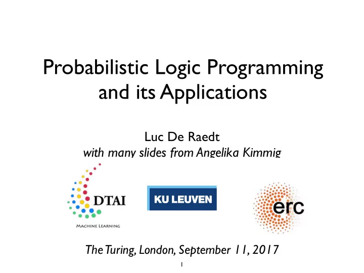 probabilistic logic programming and its applications