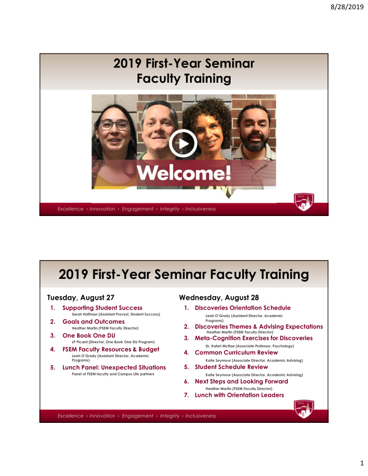 2019 first year seminar faculty training