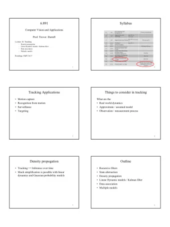 1  Tracking and Recursive estimation  Recursive estimation   Real-time / interactive imperative.