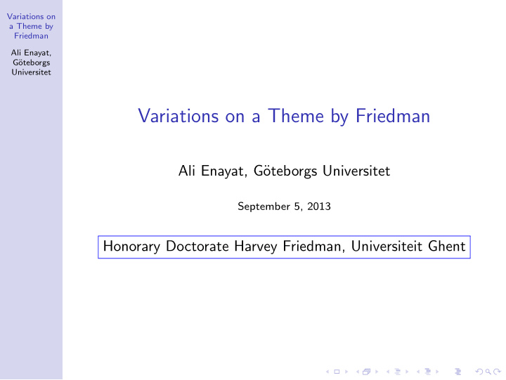 variations on a theme by friedman
