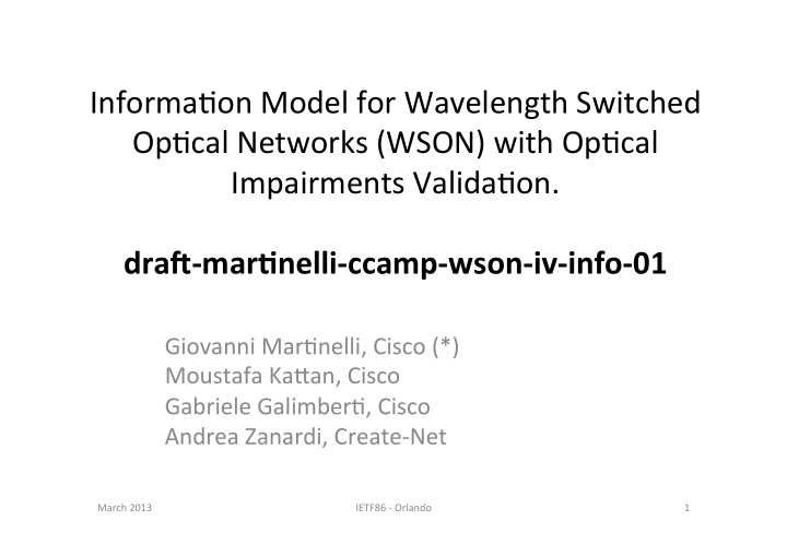 informa on model for wavelength switched op cal networks