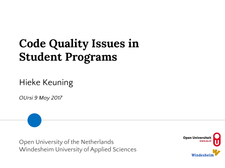 code quality issues in student programs hieke keuning