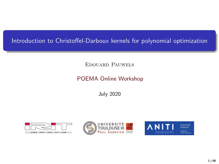 introduction to christoffel darboux kernels for