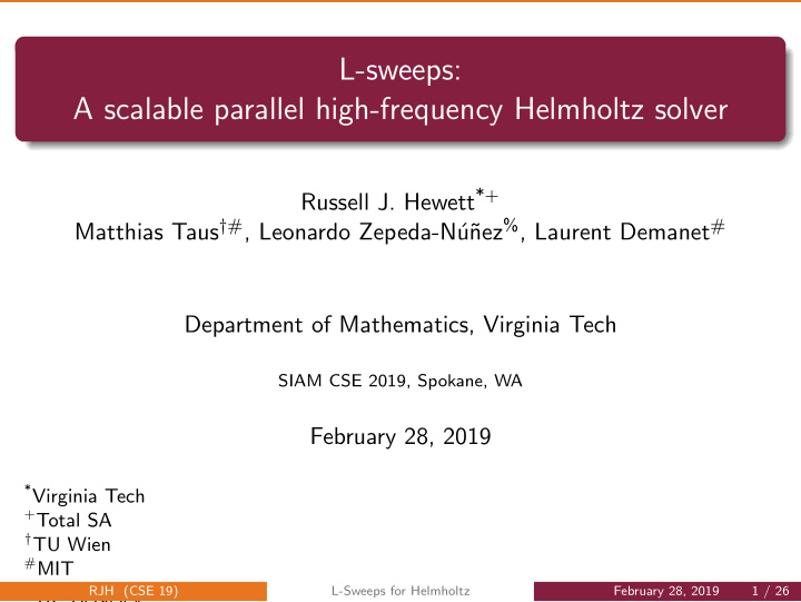 l sweeps a scalable parallel high frequency helmholtz