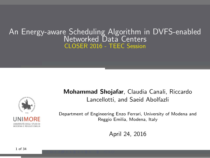 an energy aware scheduling algorithm in dvfs enabled