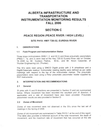 ALBERTA INFRASTRUCTURE AND  TRANSPORTATION  INSTRUMENTATION MONITORING RESULTS  FALL 2006  SECTION